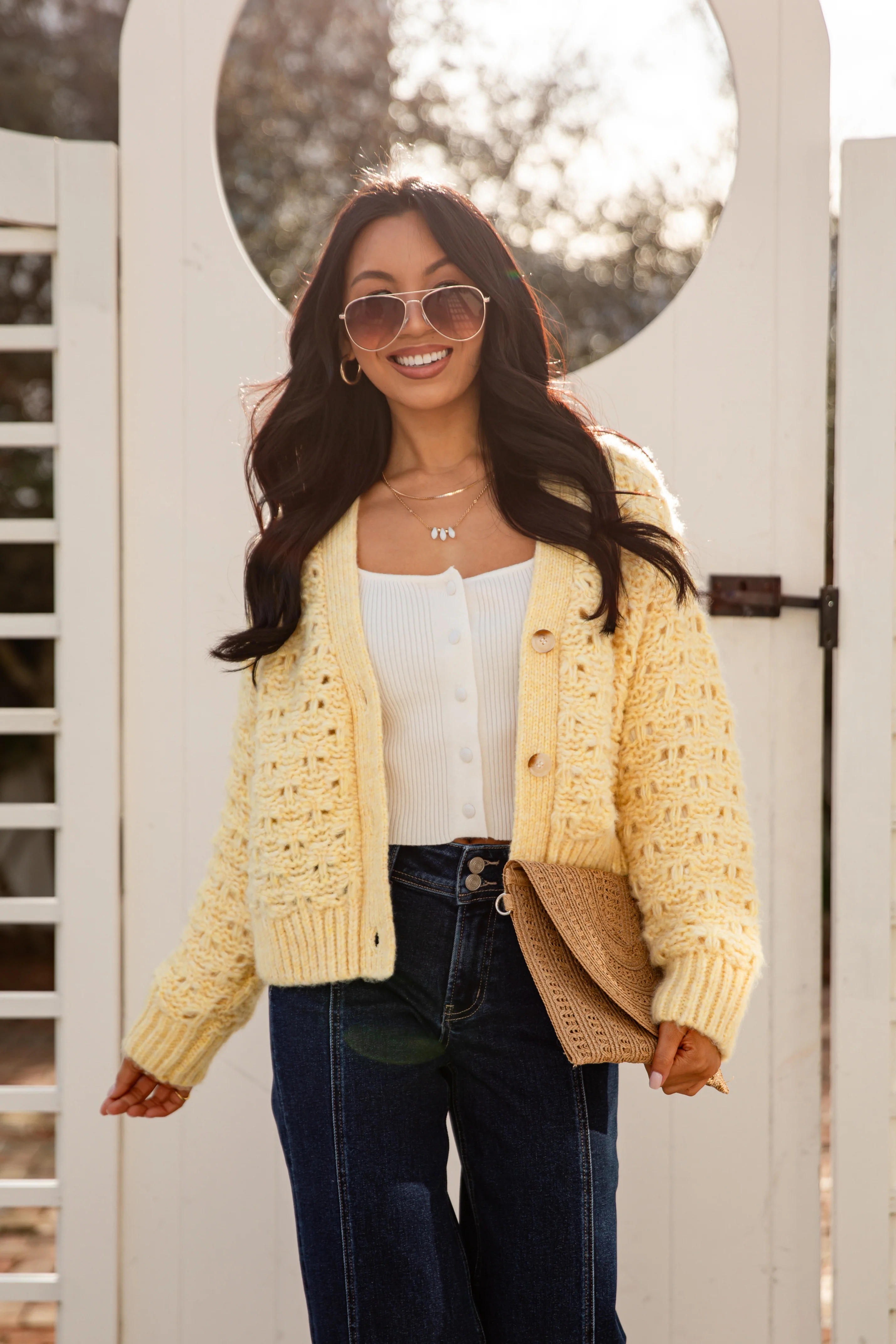 Honeyed Heart Chunky Yellow Knit Cardigan