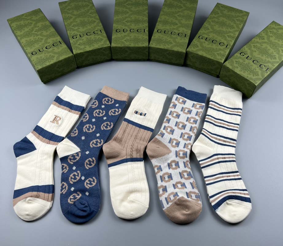 Set of 5 Pairs of Cotton Anti-bacterial Crew Socks WZ-924000171