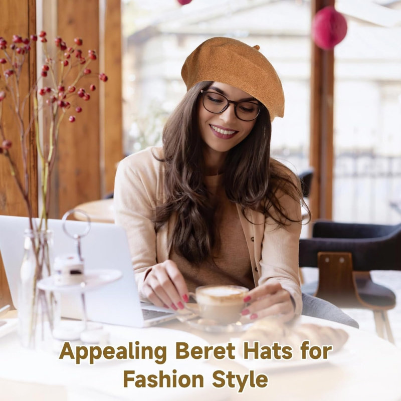 6 PCS Beret Hats, Woolen Blend Beret Caps