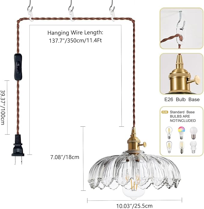 LUMISCAPE Plug in Pendant Light: Glass Hanging Lamp Plug in