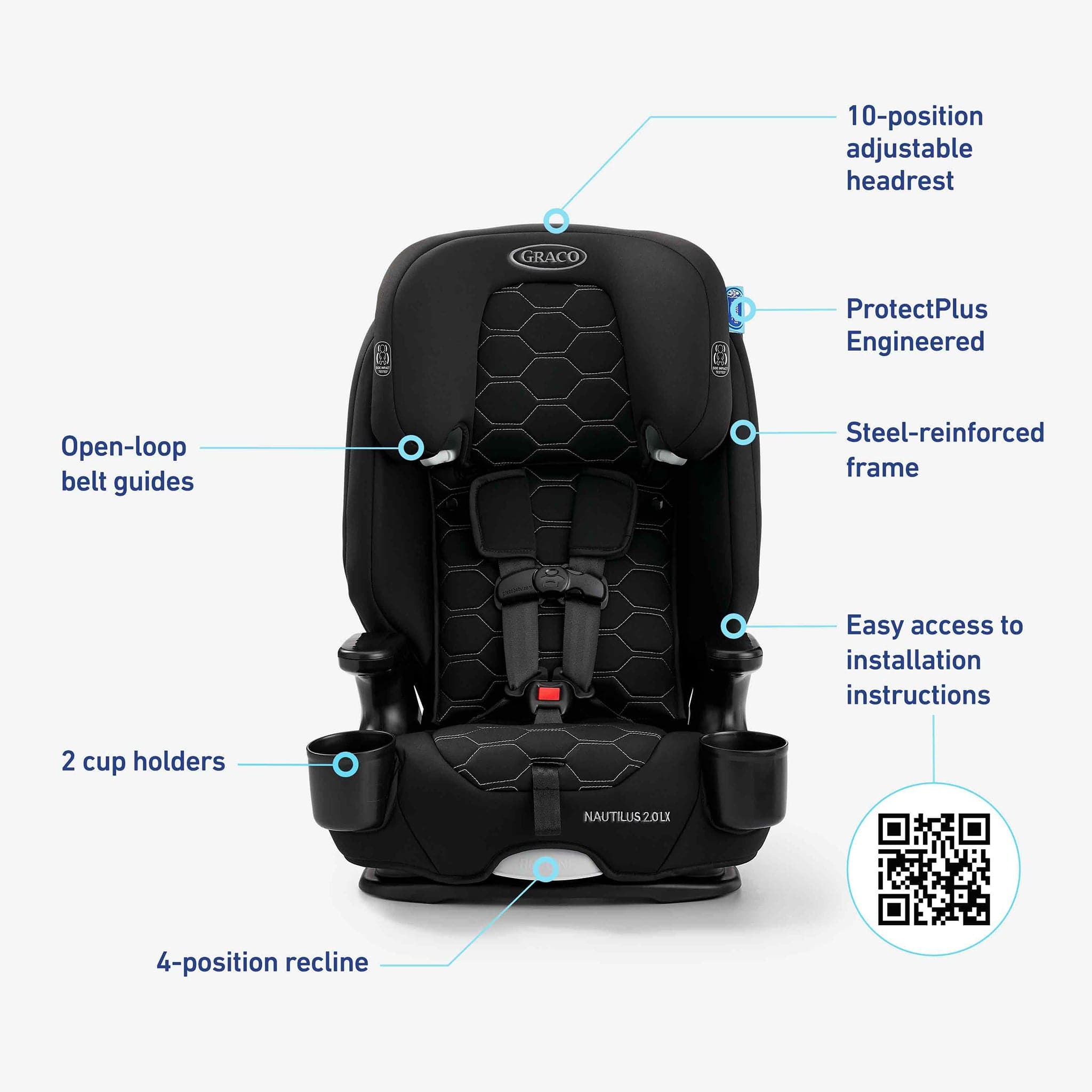 Graco Nautilus 2.0 LX ft. InRight LATCH 3-in-1 Harness Booster Car Seat - Hex