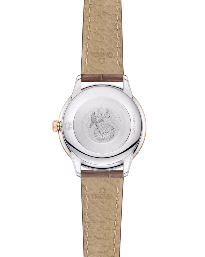 Omega De Ville Prestige Quartz 27.5mm Linen Diamond Dial Taupe Leather Strap Women's Watch 434.23.28.60.59.001