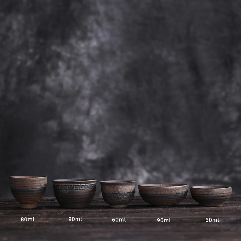 Simple Brown Striped Texture Ceramic Teacup Kung Fu Tea Cup Bowl
