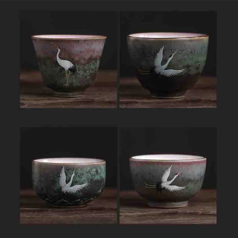 Auspicious Crane Ceramic Teacup Kung Fu Tea Cup Bowl