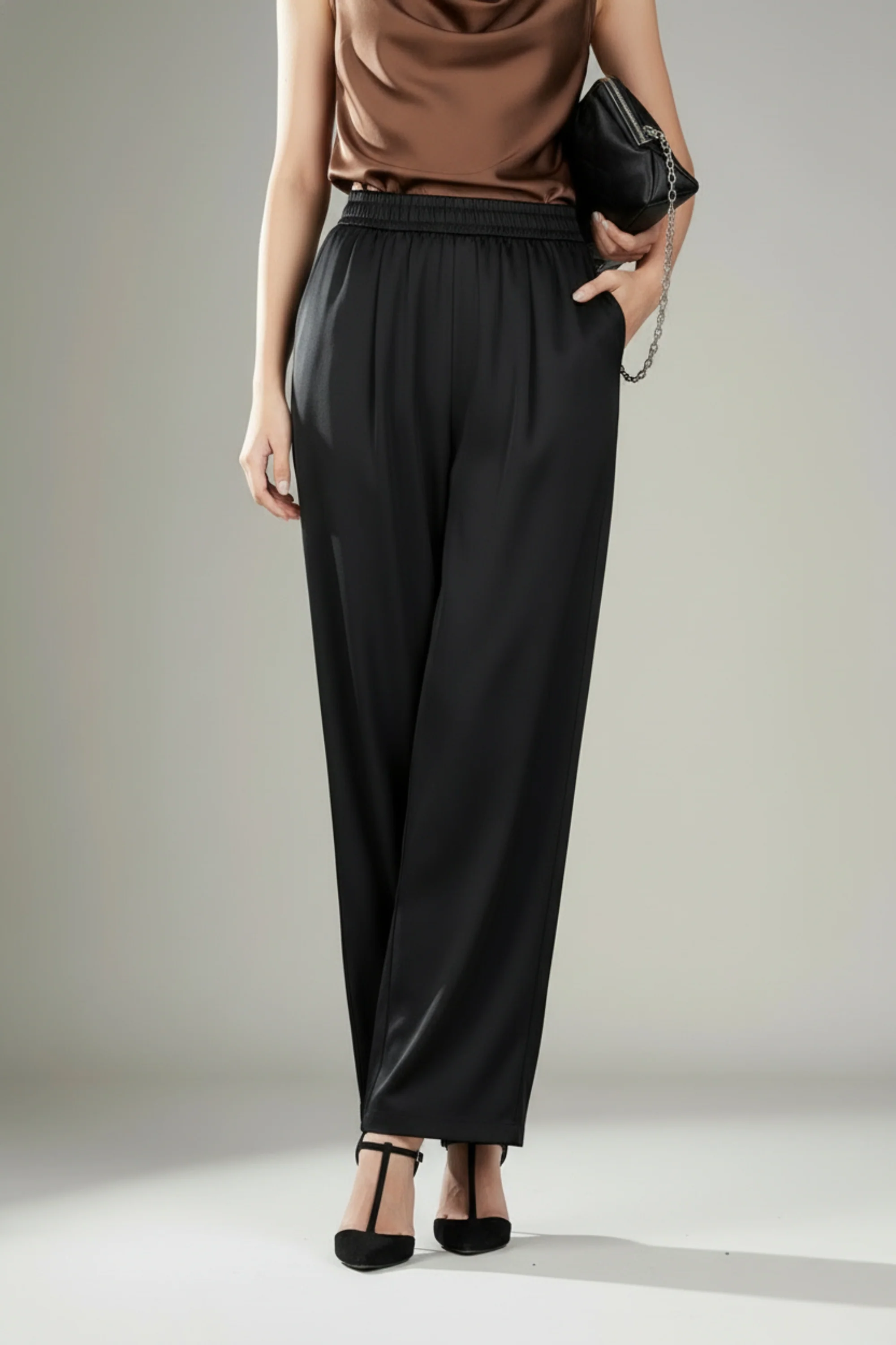 Drift Black Wide Leg Satin Pants