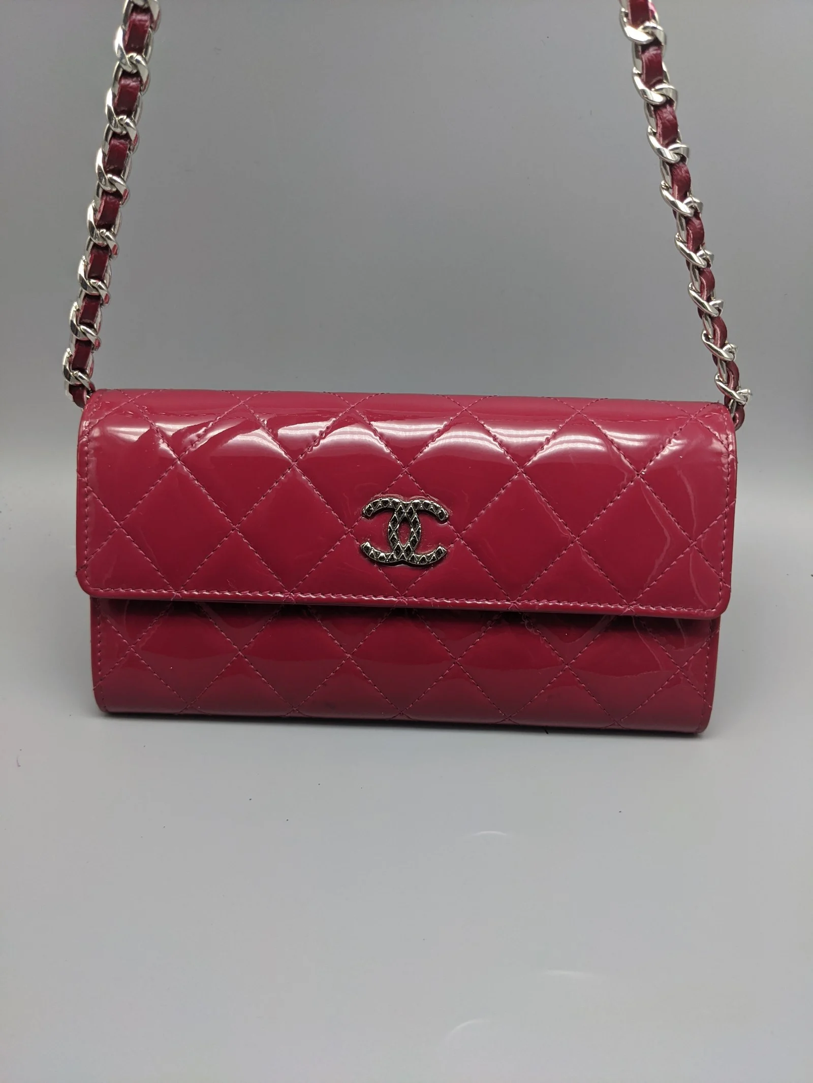 Chanel Magenta Patent Leather CC Long Flap Bag Wallet