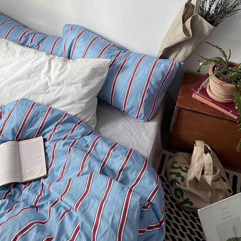 Vintage Striped Blue Duvet Cover Queen