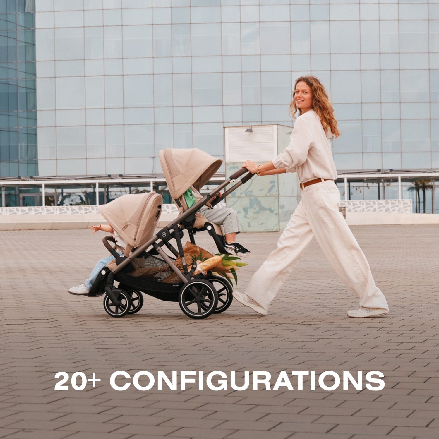 Cybex Gazelle S Single-to-Double Stroller - Taupe Frame / Seashell Beige