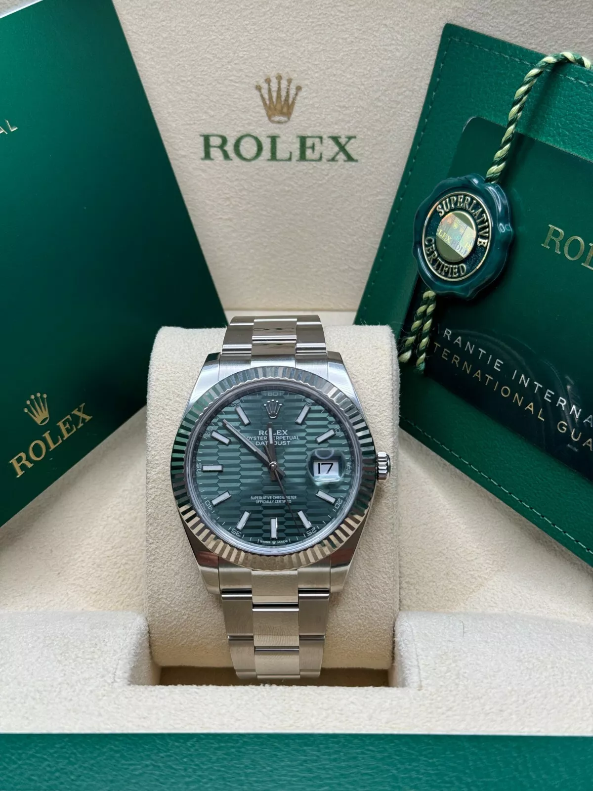 【Super Clone】RLX  Datejust 41mm 126334-0029 Mint Green Fluted Motif Dial Oyster Bracelet