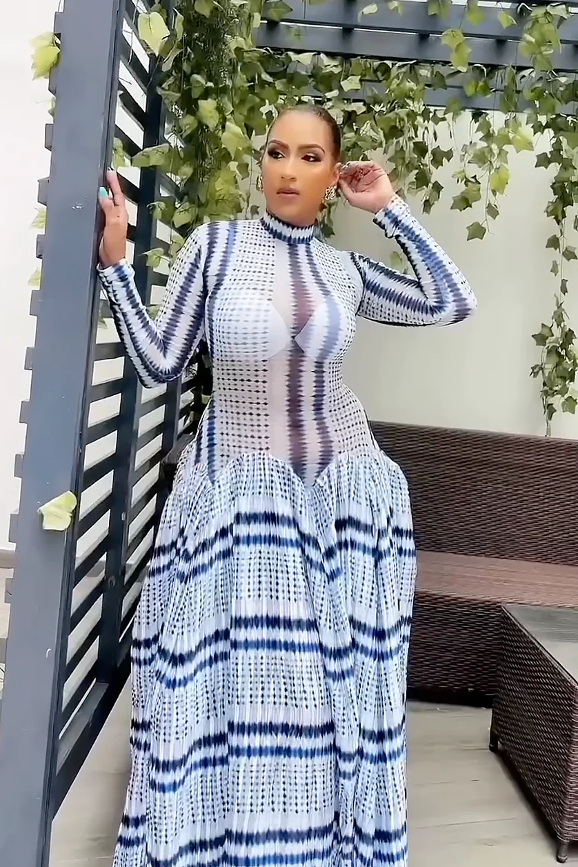 Tie-Dye Slim-Fit Hip-Enhancing Evening Gown
