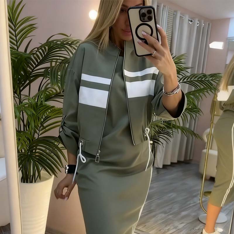 💖 Women's Stand Collar Jacket & Dress Set
