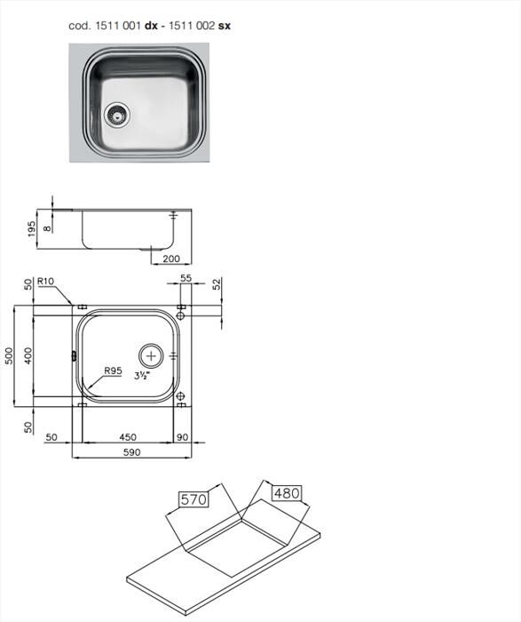 FOSTER - Lavello lineare 1511001 Big Bowl 59.1V.45x40.STD-Acciaio AISI 304 spazzolato