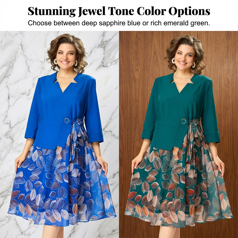 Elegant Faux Two-Piece Leaf Print Dress