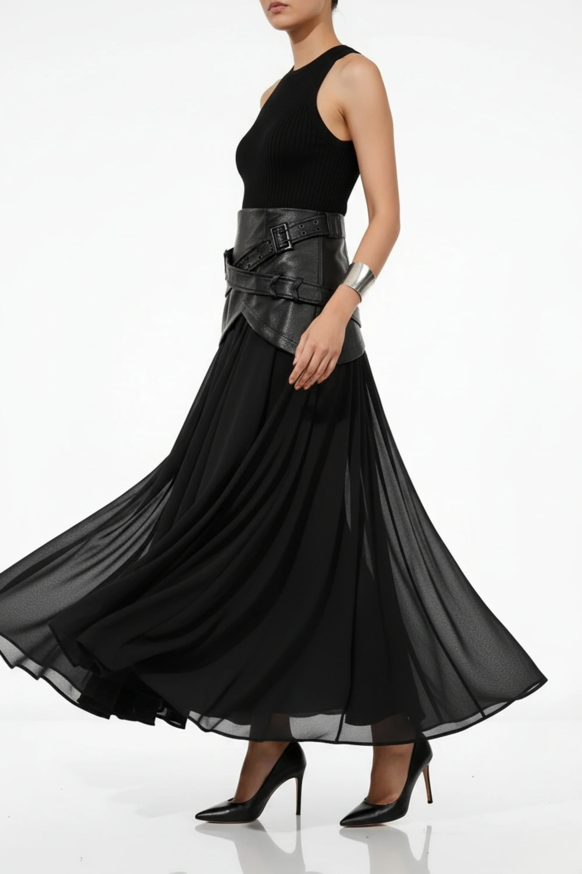 Giselle Leather Sheer Skirt