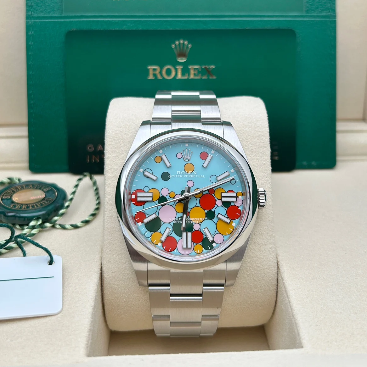 Rolex 124300-0008 Oyster Perpetual 41mm Turquoise blue Celebration Dial