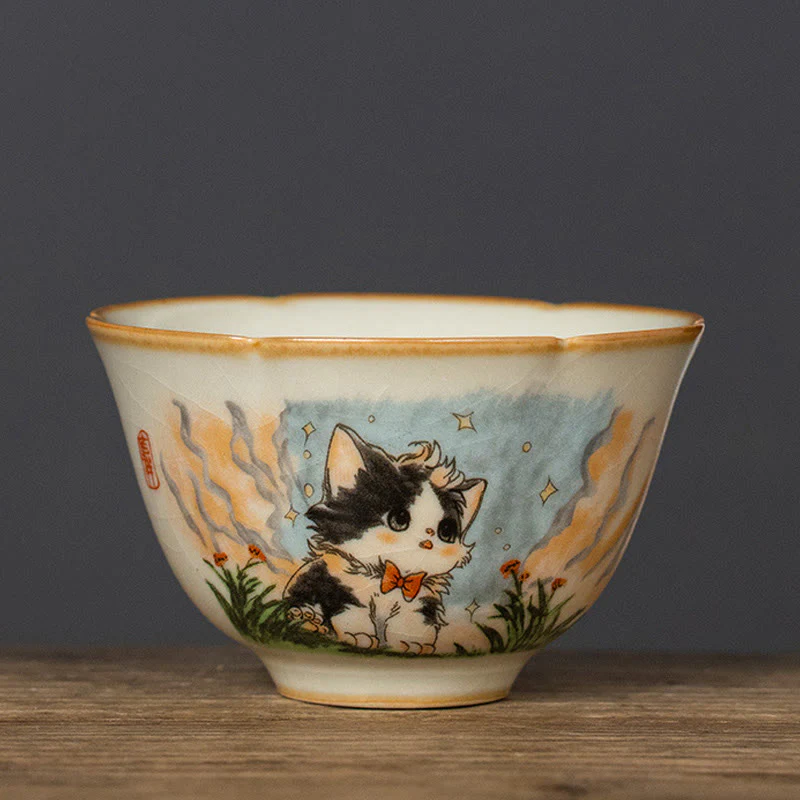 Cute Bow Tie Cat Teacup Kung Fu Tea Cup