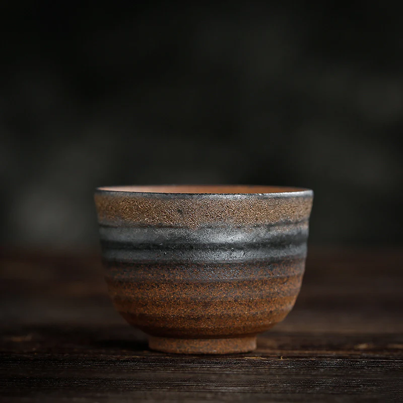 Simple Brown Striped Texture Ceramic Teacup Kung Fu Tea Cup Bowl