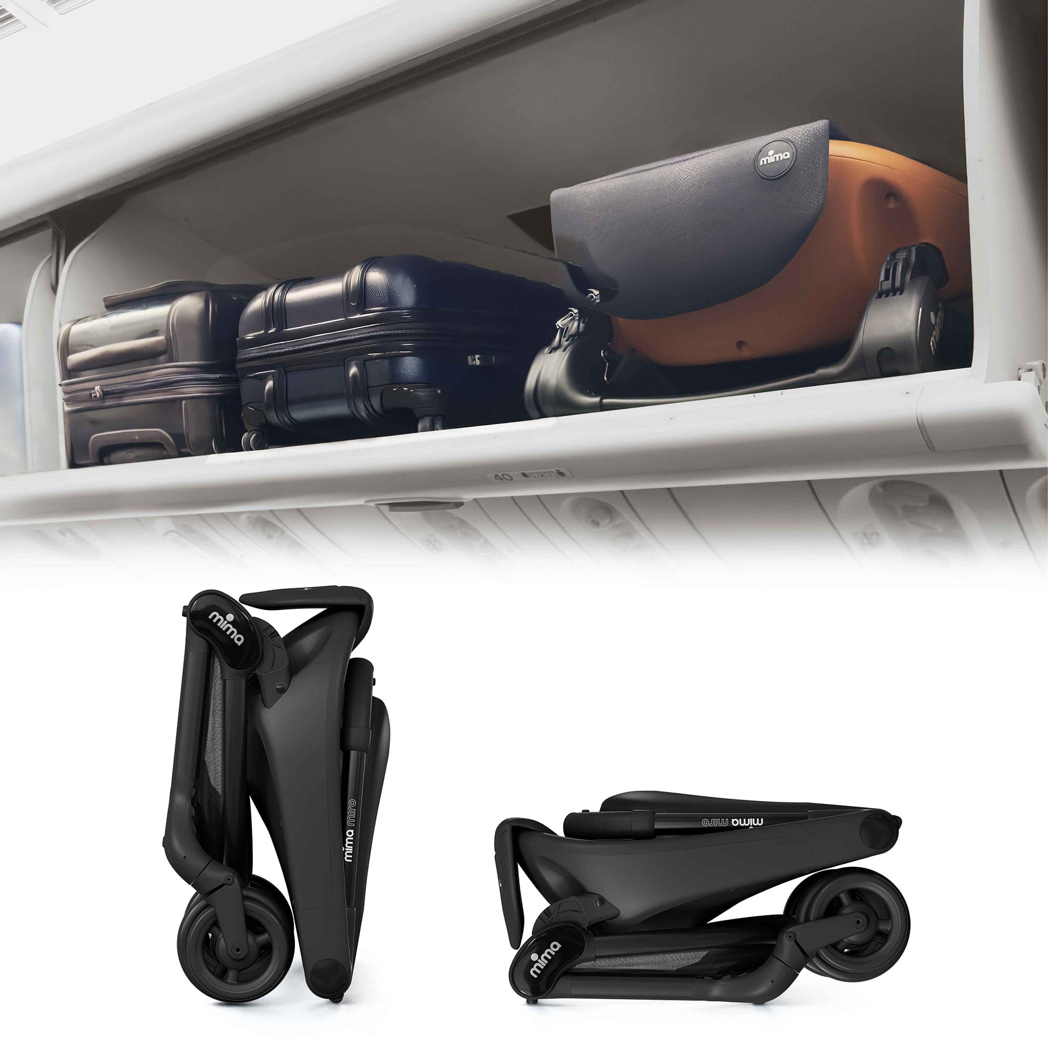 Mima Miro Compact Stroller + Bumper Bar + Cup Holder - Black