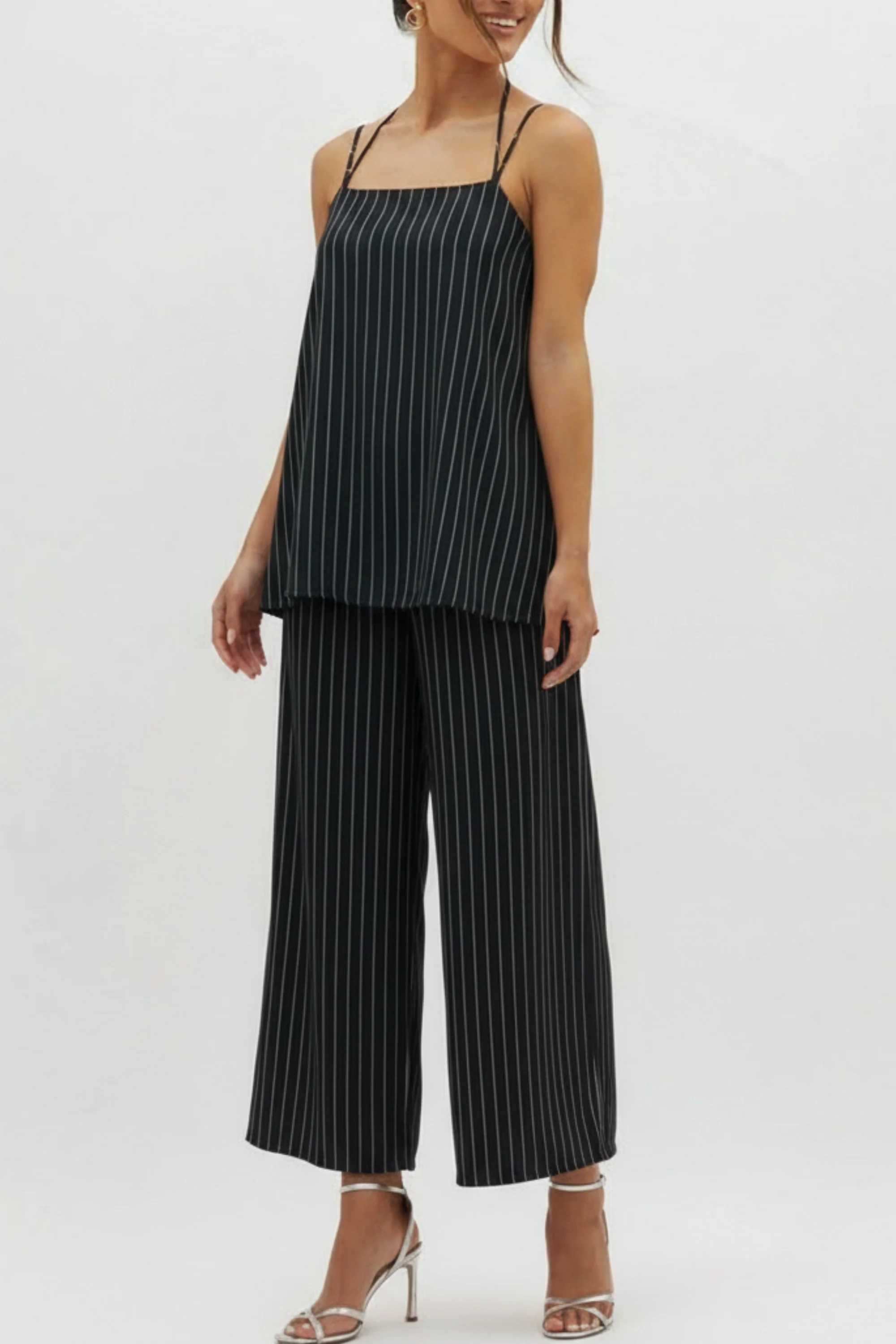 Black Pinstriped Strappy Co-ord Set