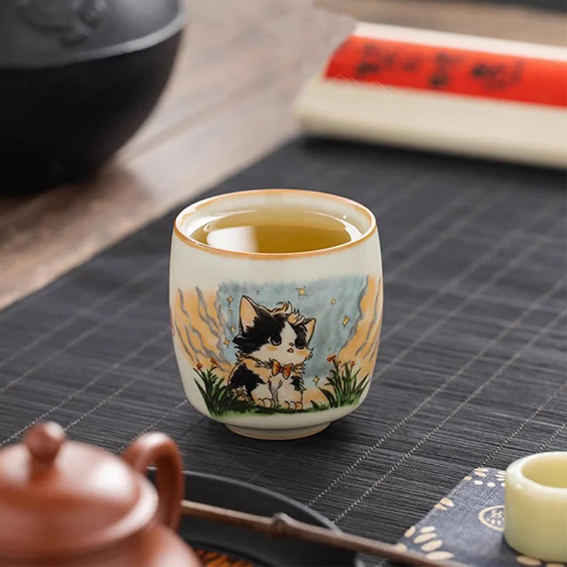 Cute Bow Tie Cat Teacup Kung Fu Tea Cup