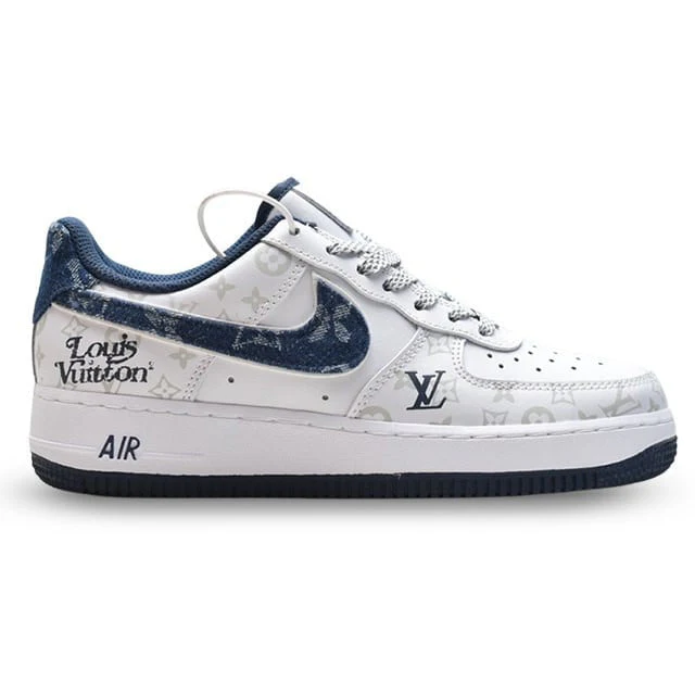 L.V x NK Air Force 1 White Navy Monogram ( Custom)
