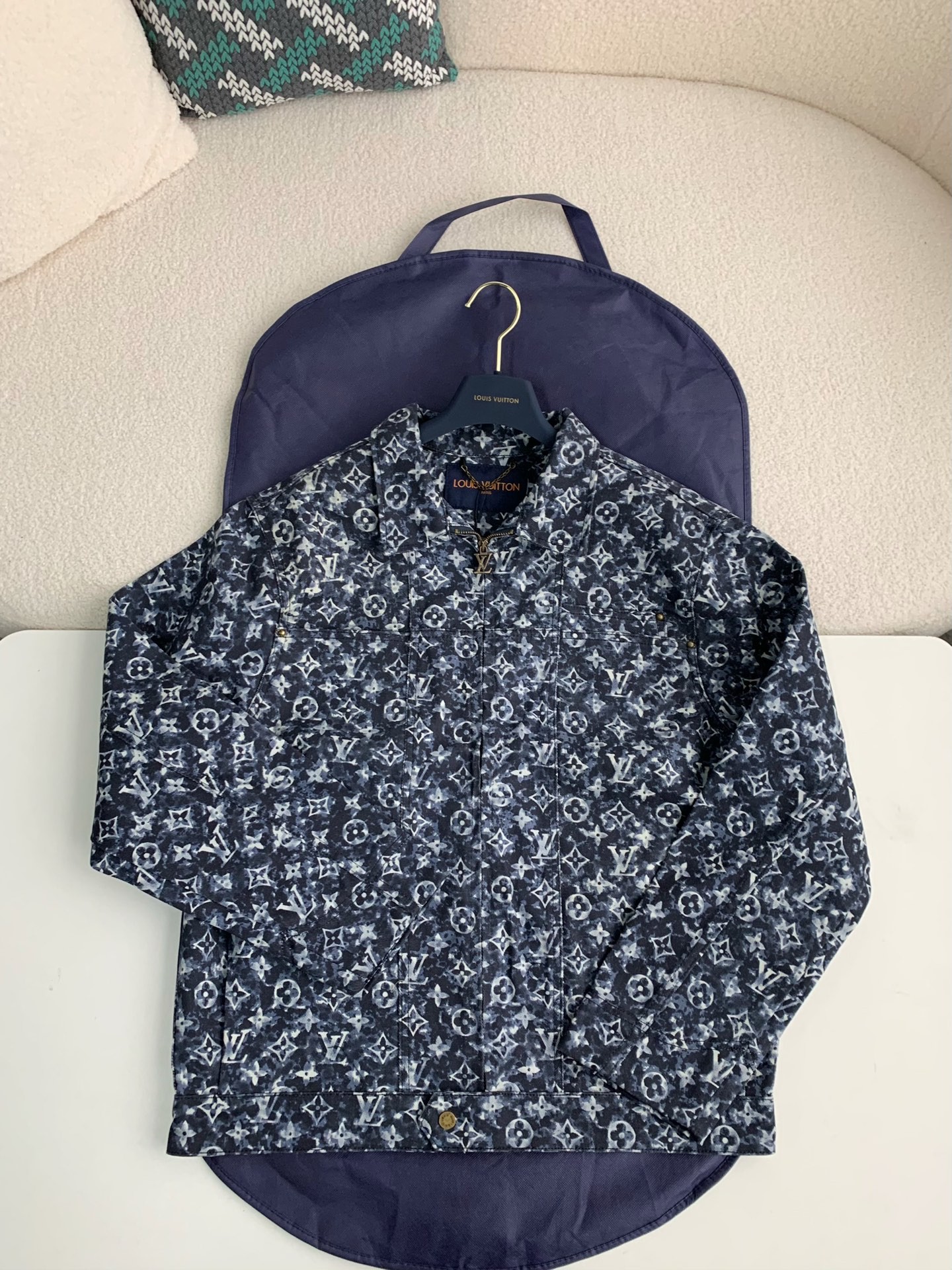 LV Classic Logo printed all ov er patchwork denim jacket