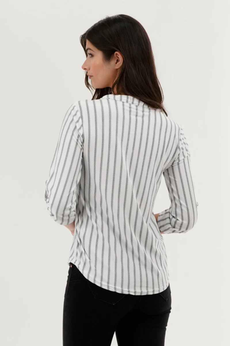 Patterned 1/4 Zip Blouse - White