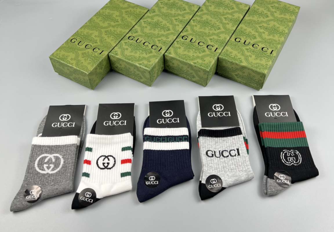 Set of 5 Pairs of Cotton Anti-bacterial Crew Socks WZ-924000149