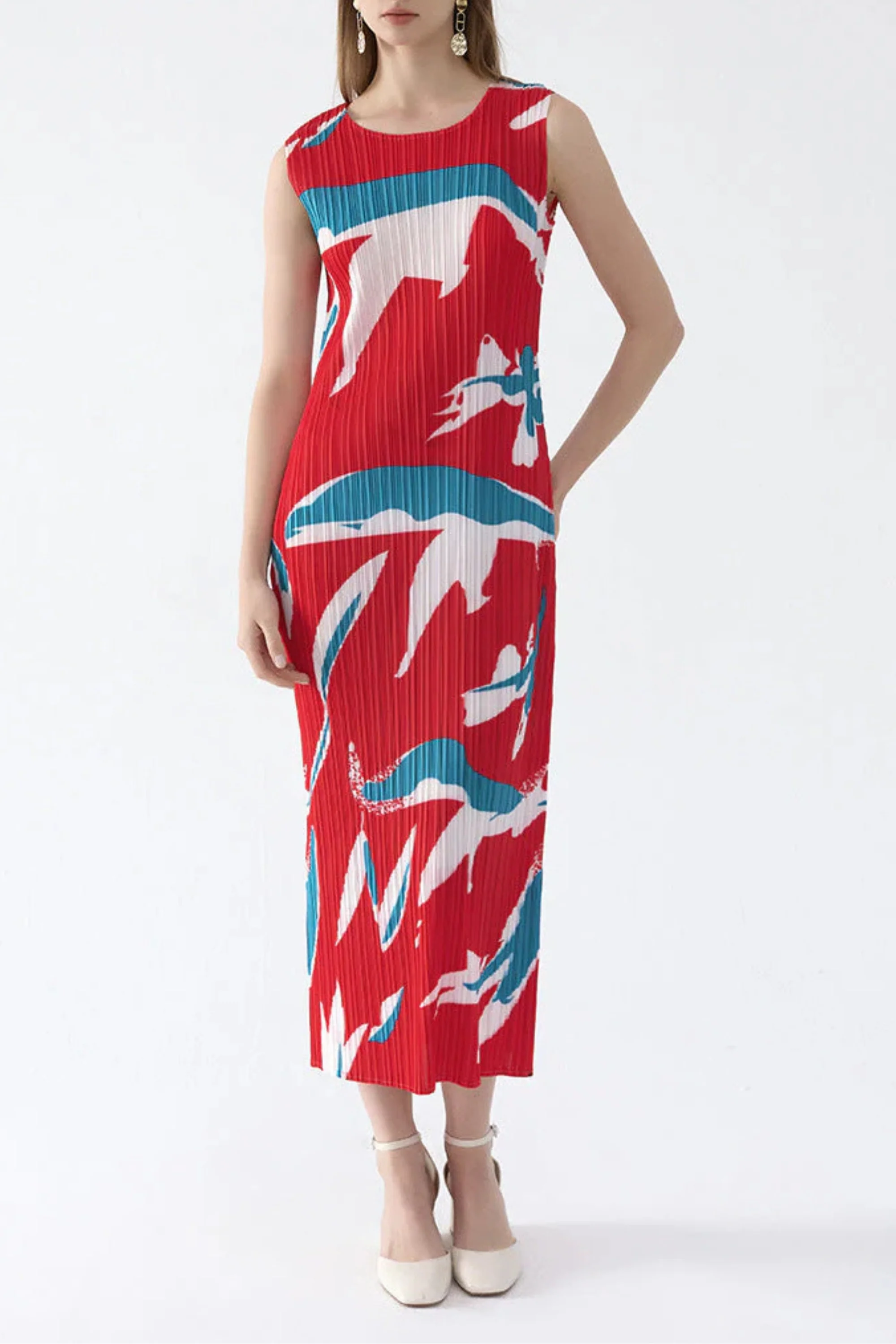 Crimson Koi Pleated Dress