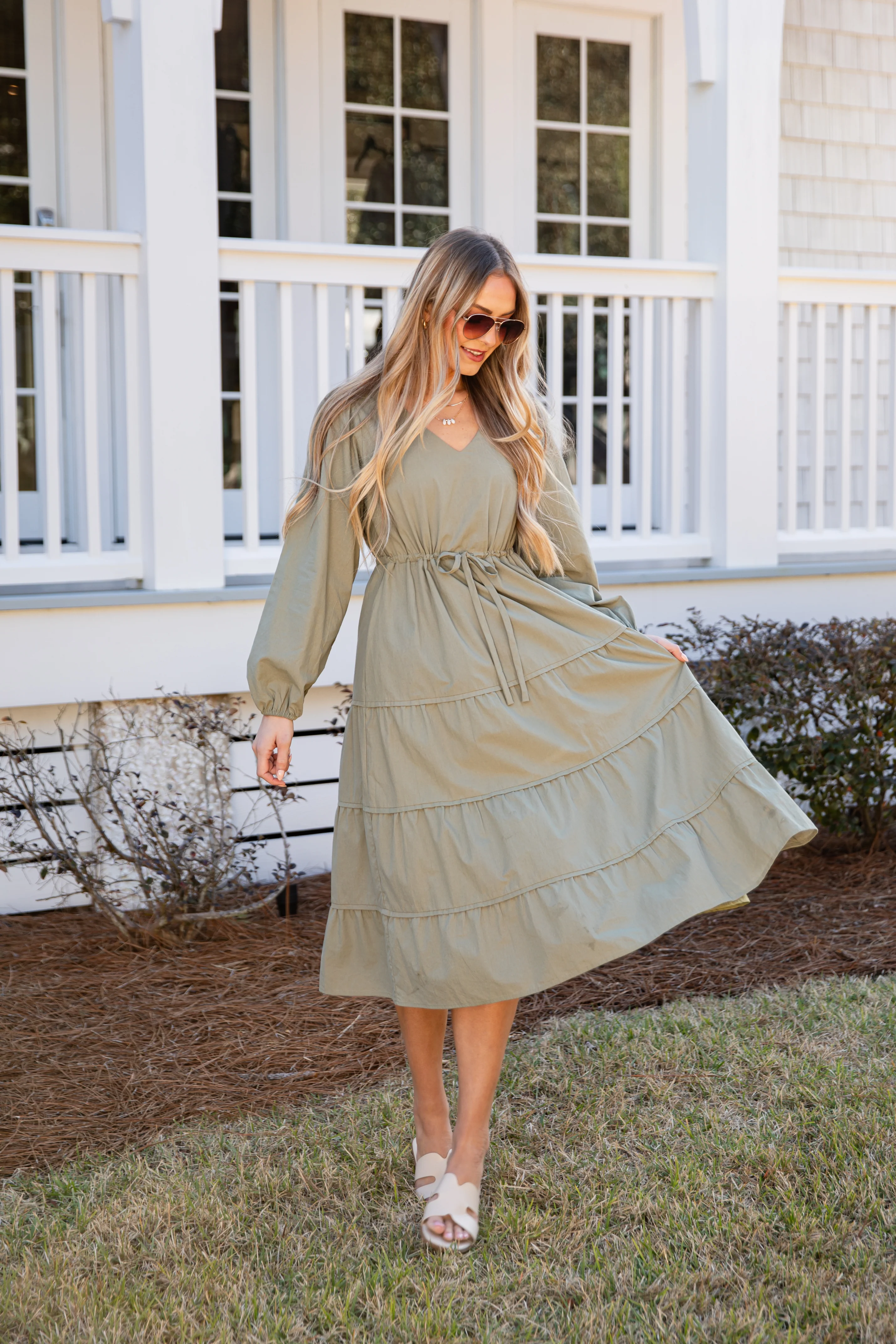 Olive Aura Tiered Maxi Dress