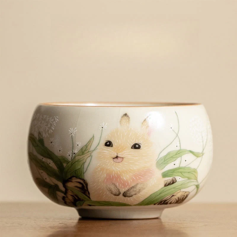 Cute Cat Yellow Flowers Rabbit Teacup Kung Fu Tea Cup