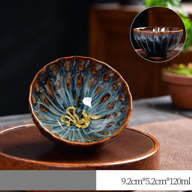 Lotus Peacock Dragon Phoenix Koi Fish Ceramic Teacup Inlaid Tea Cups 120ml