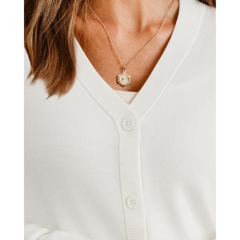 Women Wool‑Blend Button‑Down Knit Cardigan V‑Neck Long Sleeve Cropped Business Casual Fall Knit Outer Top