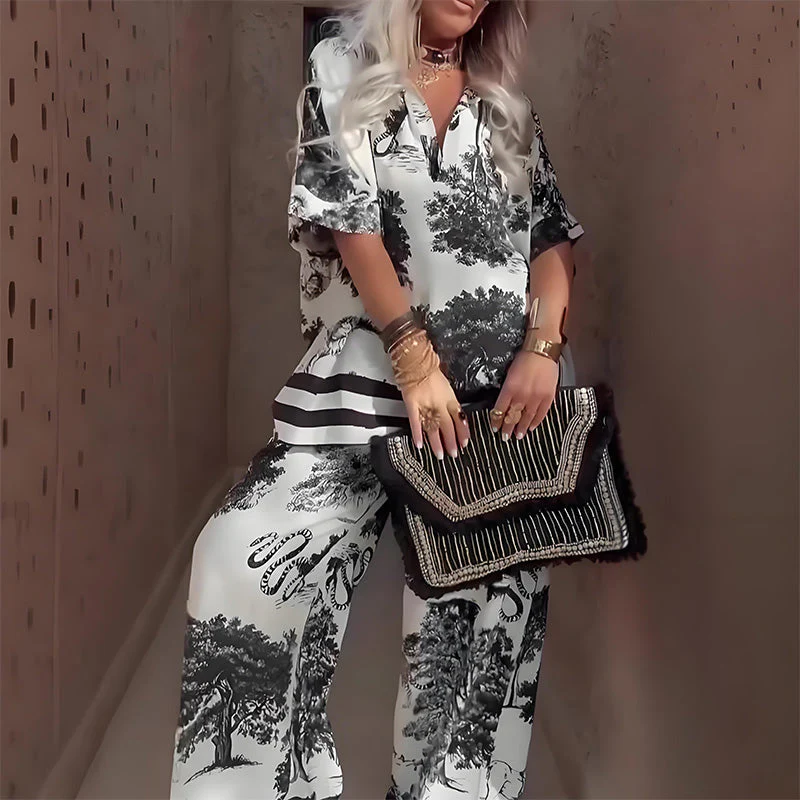 PrintedEase™ V-Neck Two-Piece Set