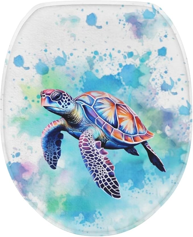 BATHLOOP Blue Paint Turtle Toilet Seat Lid Cover for Women Stretchable Toilet Lid