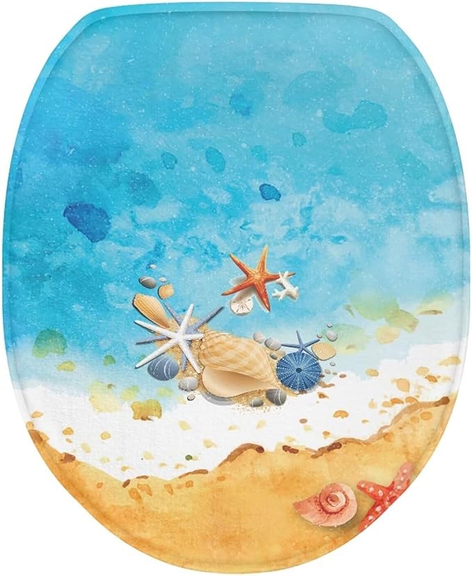 BATHLOOP Starfish Seashells Toilet Lid Cover Washable Toilet Lid Seat Protector Cover
