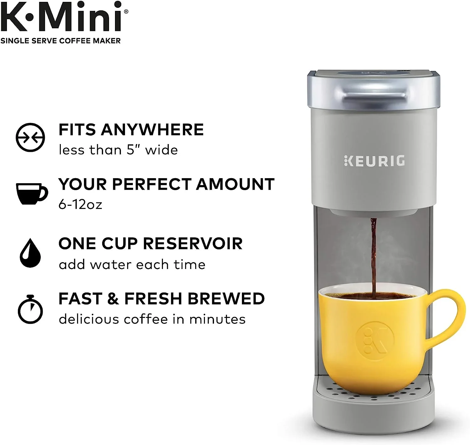 Keurig K-Mini Single Serve Coffee Maker, Studio Gray, 6 to 12 oz. Brew Sizes