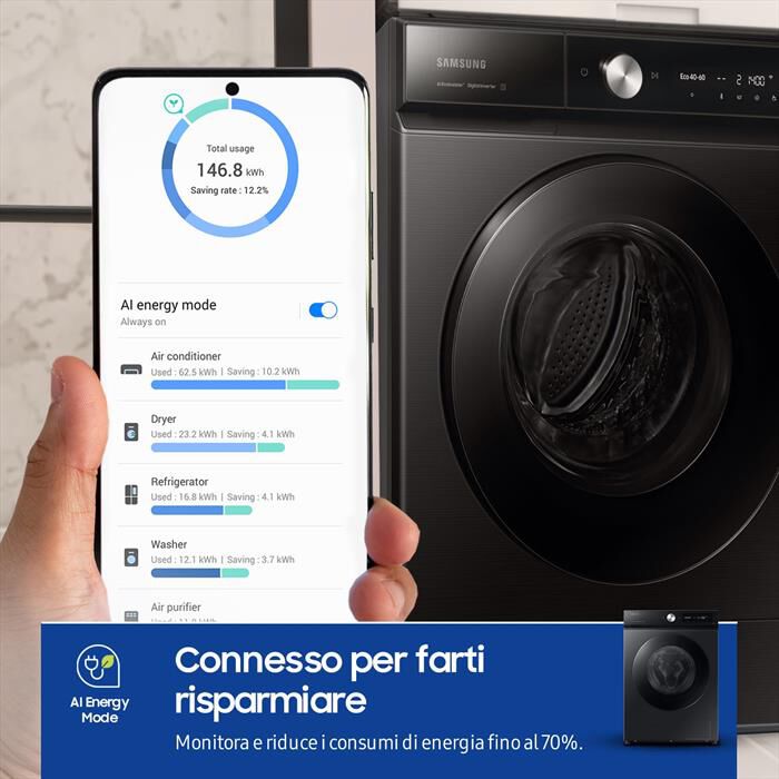 SAMSUNG - Lavatrice WW90DB7U94GBU3 9 Kg Classe A-NERO
