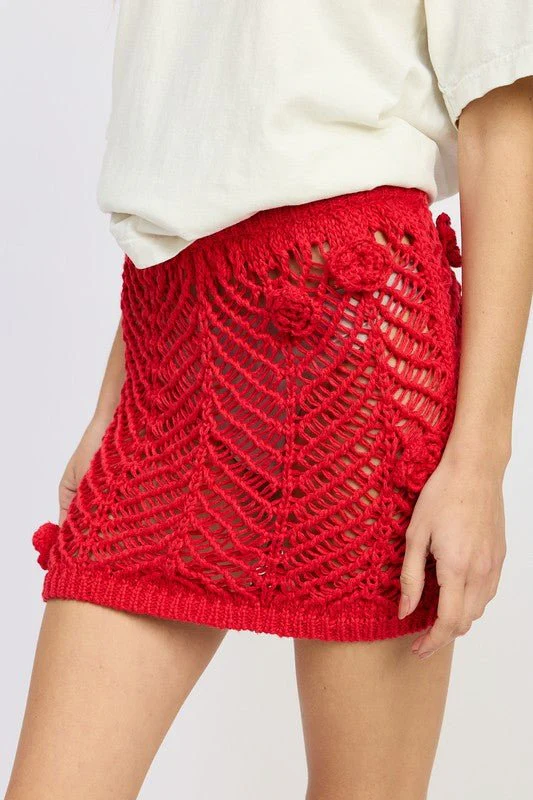 Red Crochet Mini Skirt