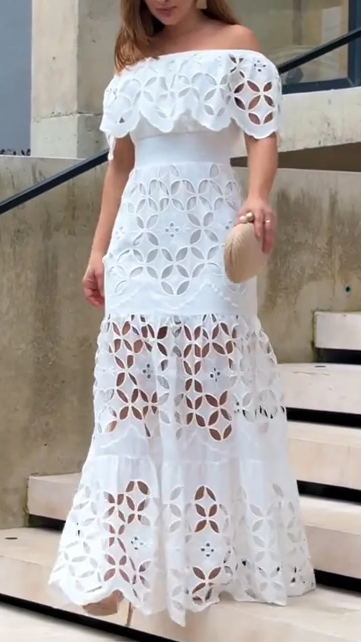 Women's One-shoulder Hollow Stitching Elegant Dress