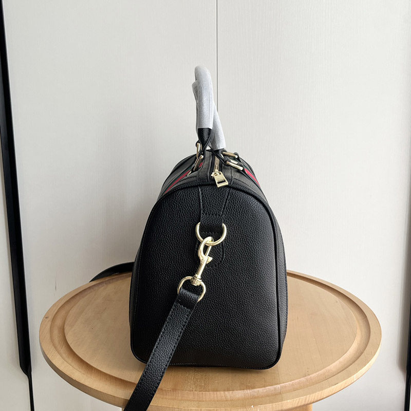 13.0″x8.7″x7.1″ Black Leather Travel bag with Strap BB-921287
