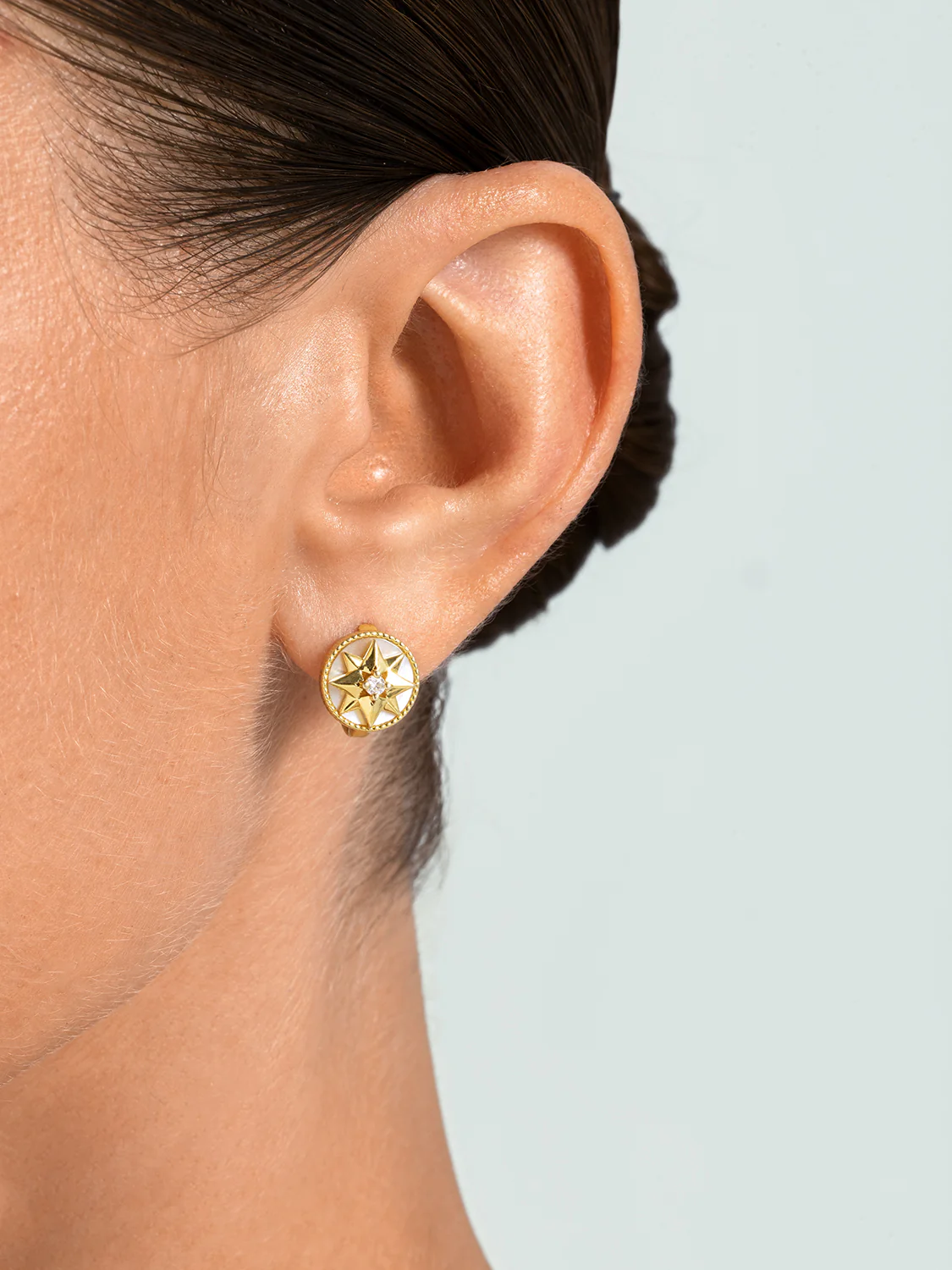 Polaris Mother Of Pearl & Sapphire Huggies