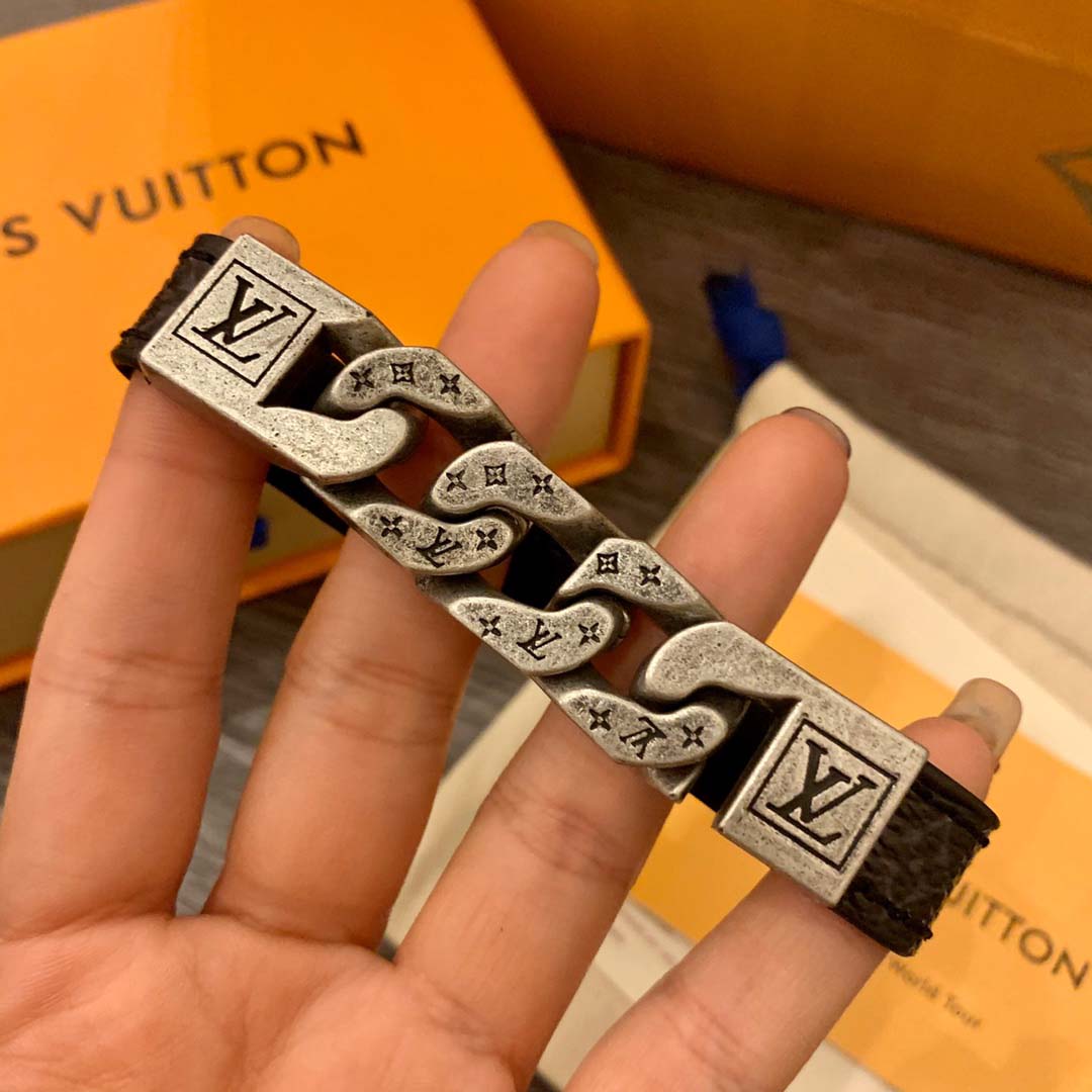 Black Leather Chain Bracelet VVSL-9110061