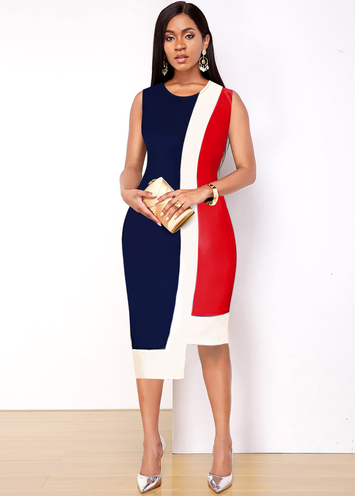 Sleeveless Asymmetric Hem Contrast Dress