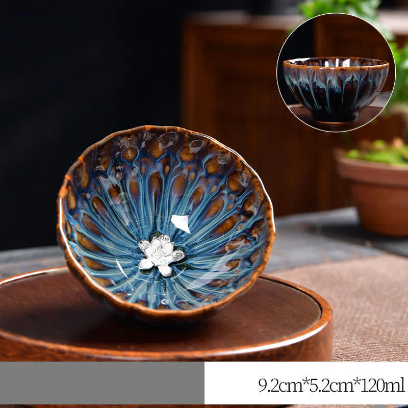 Lotus Peacock Dragon Phoenix Koi Fish Ceramic Teacup Inlaid Tea Cups 120ml