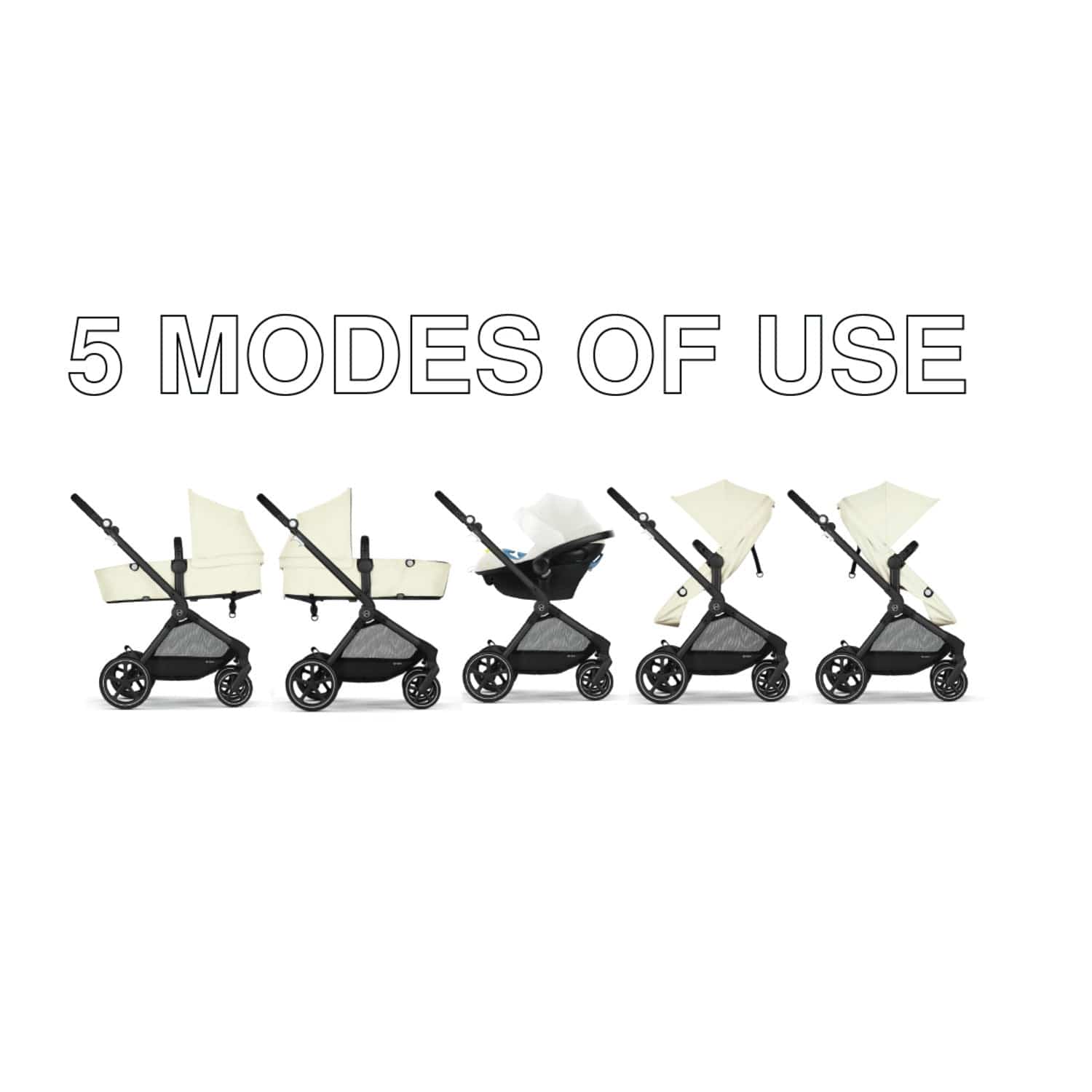 Cybex EOS 5-in-1 Travel System Stroller + Lightweight Aton G Infant Car Seat - Black / Seashell Beige