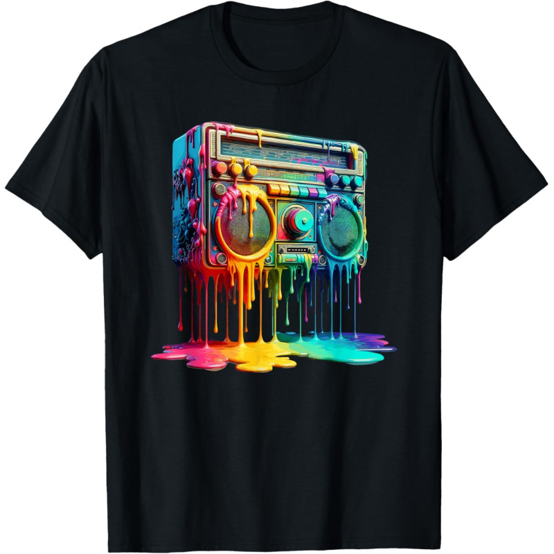 Dripping Paint Boombox Old School 80s Music Hip Hop T Shirt