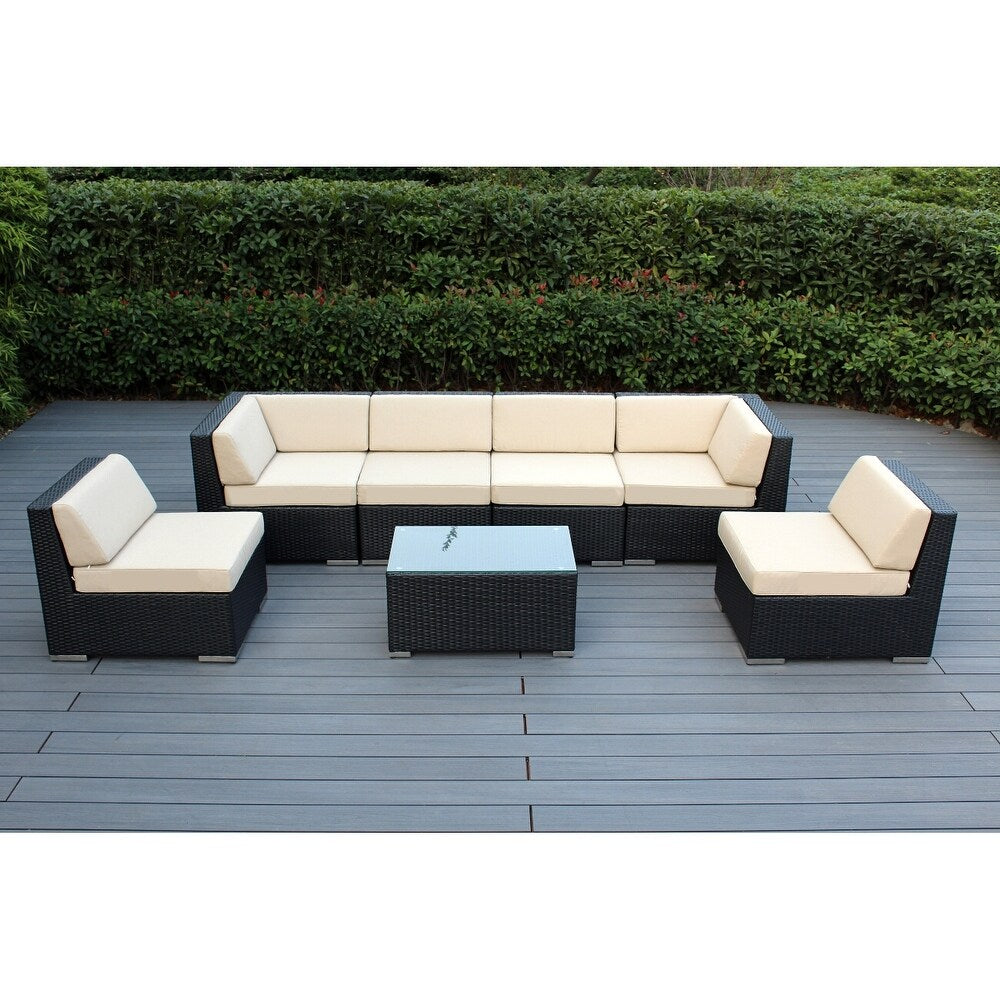Ohana Outdoor 7-pc. Cushioned Black Wicker Conversation Set - No Assembly