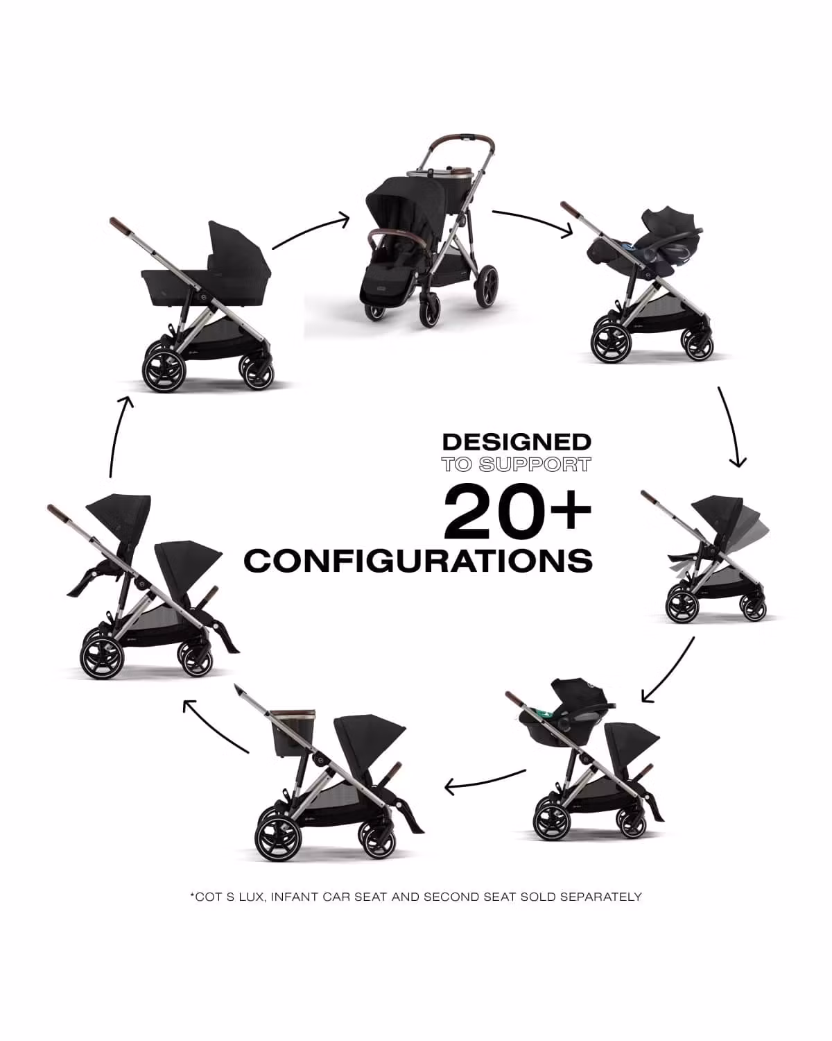 Cybex Gazelle S Single-to-Double Stroller - Taupe Frame / Moon Black