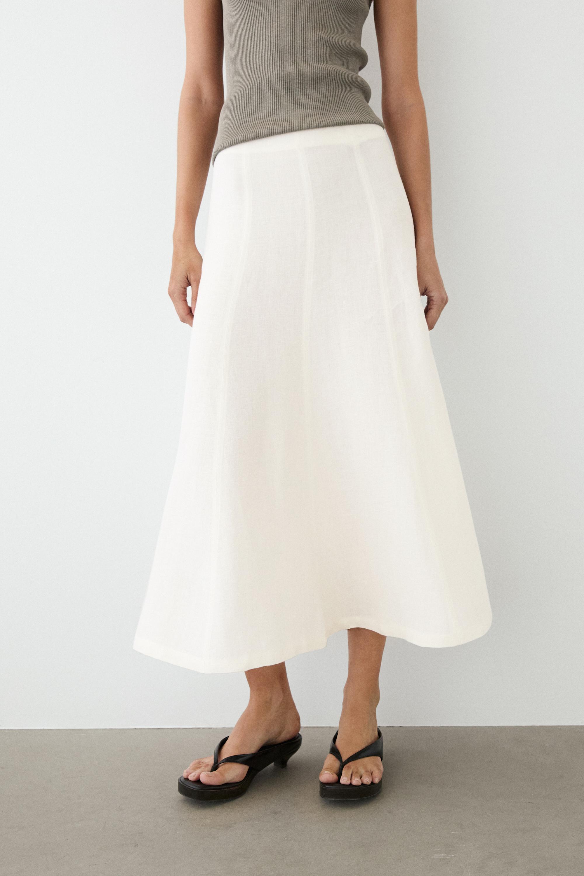 Falda midi fluida 100% lino